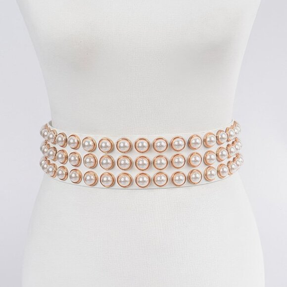 Full Pearl Studded Waist Belt main image 4